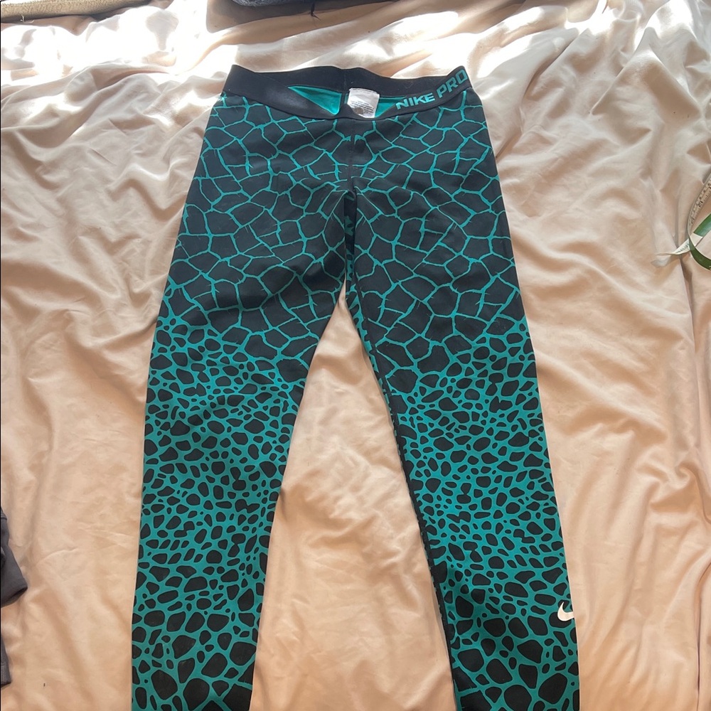 Nike Pro Black and teal crackle Leggings